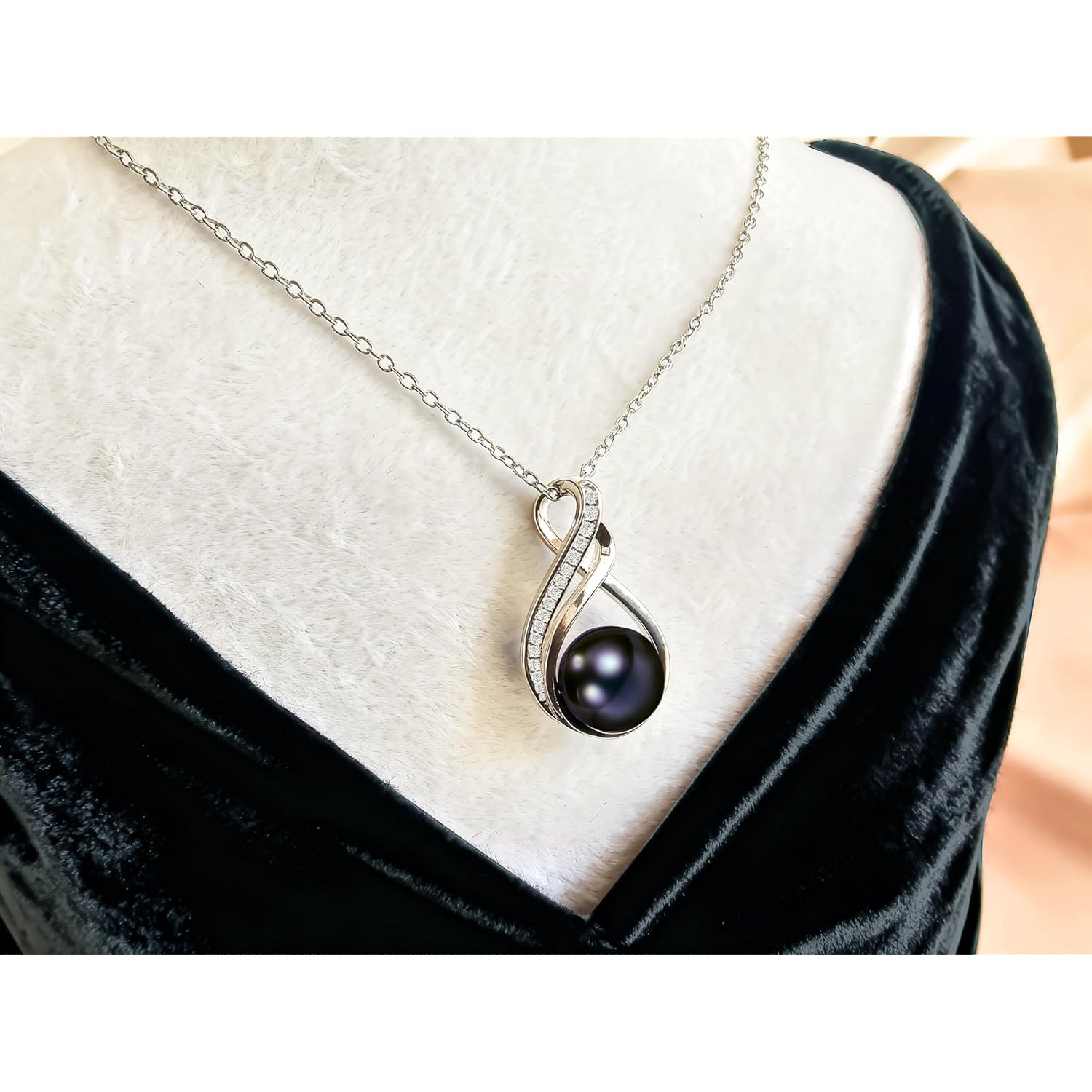AAA+ 9mm Natural Black pearl necklace for women - Real pearl necklaces for women (18k gold platted 925 sterling Silver)
