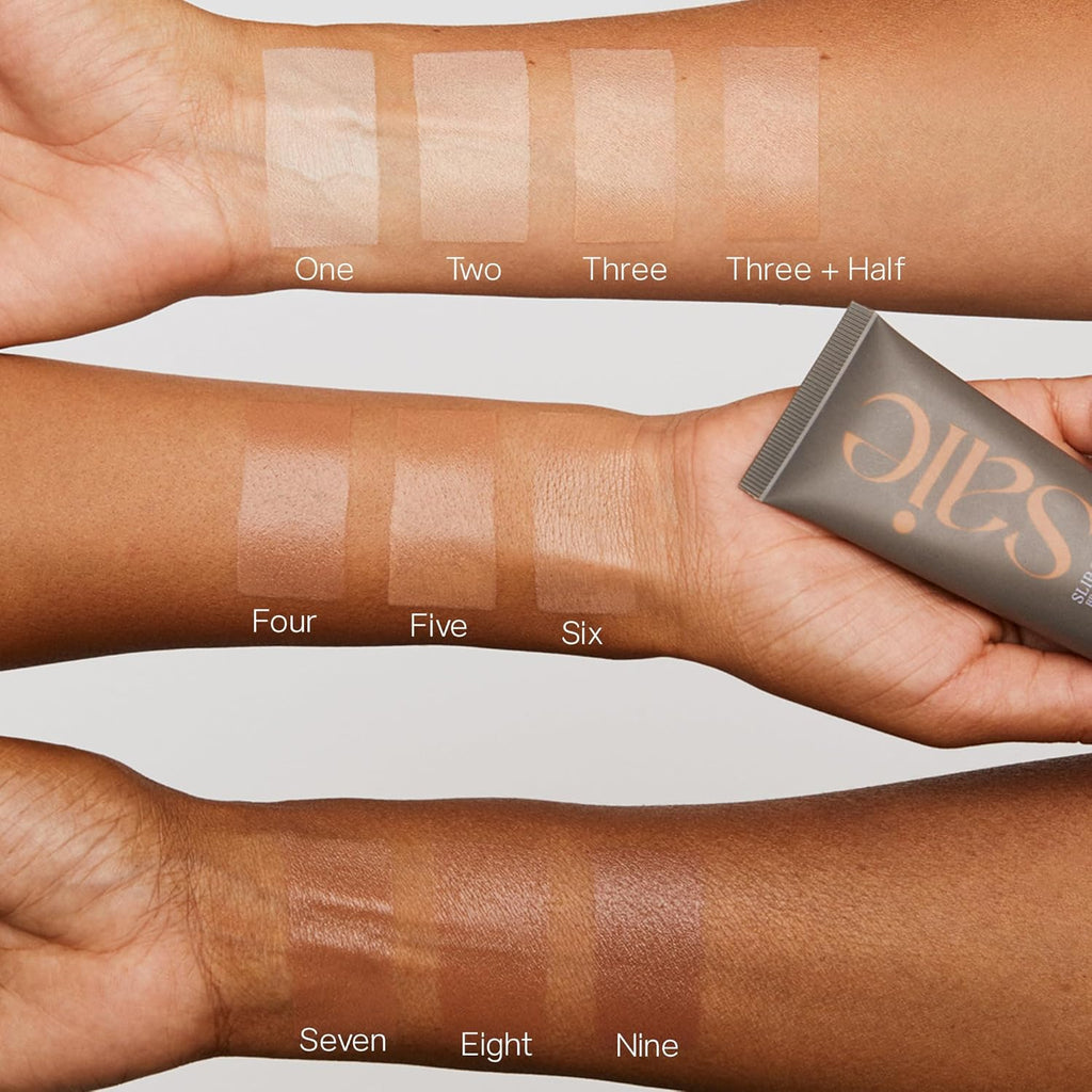 Saie Slip Tint Tinted Moisturizer with SPF 35 - Light Coverage, Glowy Skin Tint & Mineral Sunscreen for Face with Hydrating Hyaluronic Acid - Summer Makeup Essential - Shade Three + Half (1.35 oz)
