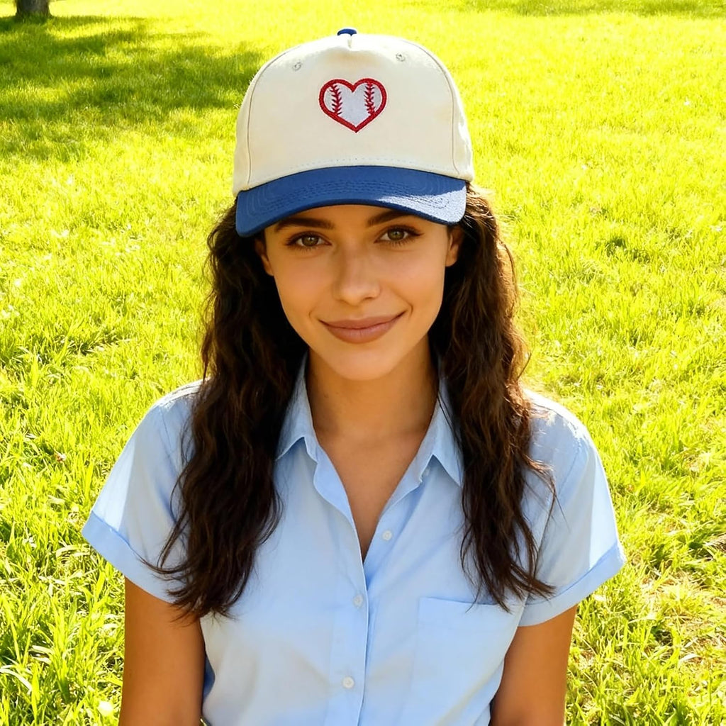 Embroidered Sports Baseball Cap with Love Heart, Two-Tone Adjustable Cotton Trucker Hat for Men Women Gifts Baseball Love Heart - Navy Blue