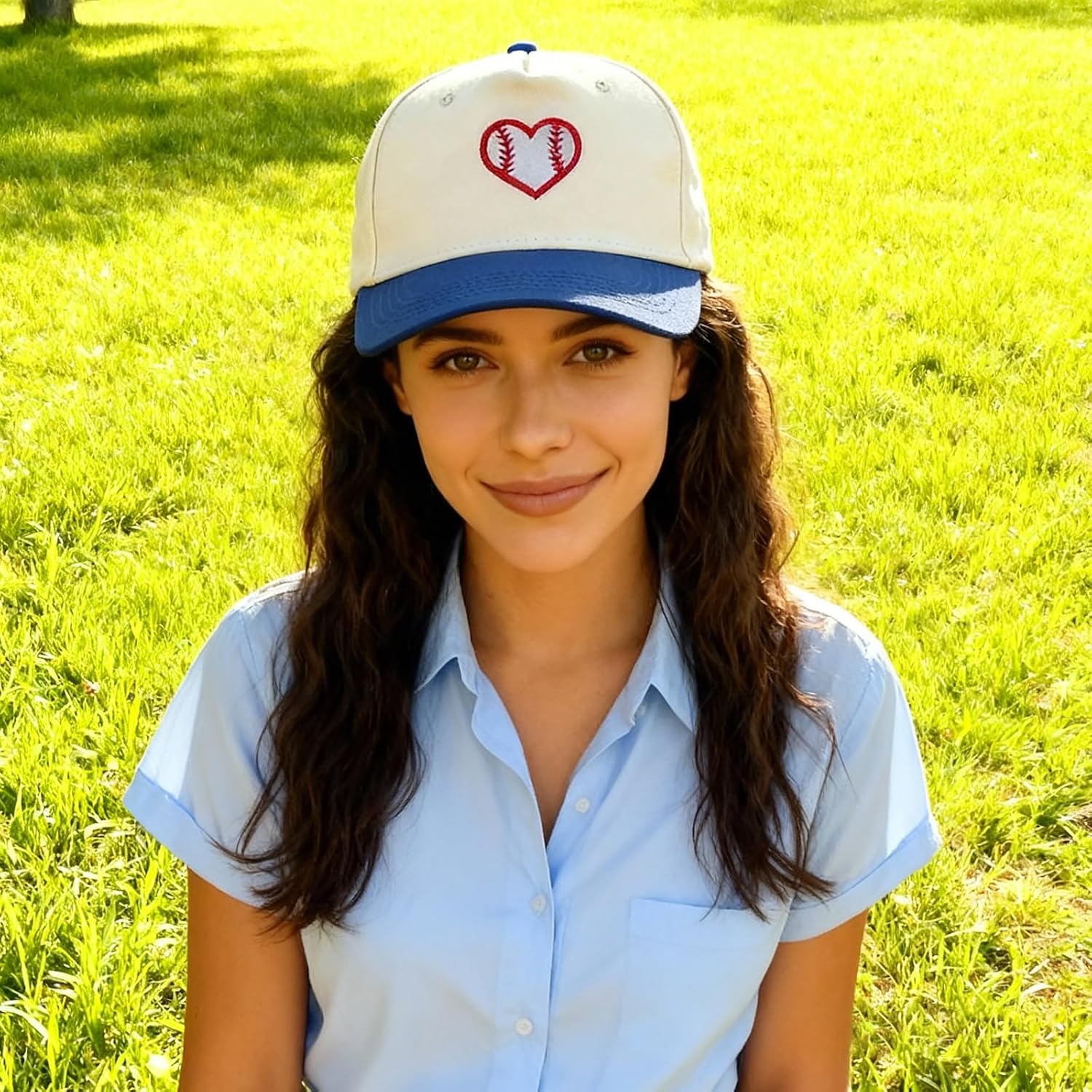 Embroidered Sports Baseball Cap with Love Heart, Two-Tone Adjustable Cotton Trucker Hat for Men Women Gifts Baseball Love Heart - Navy Blue