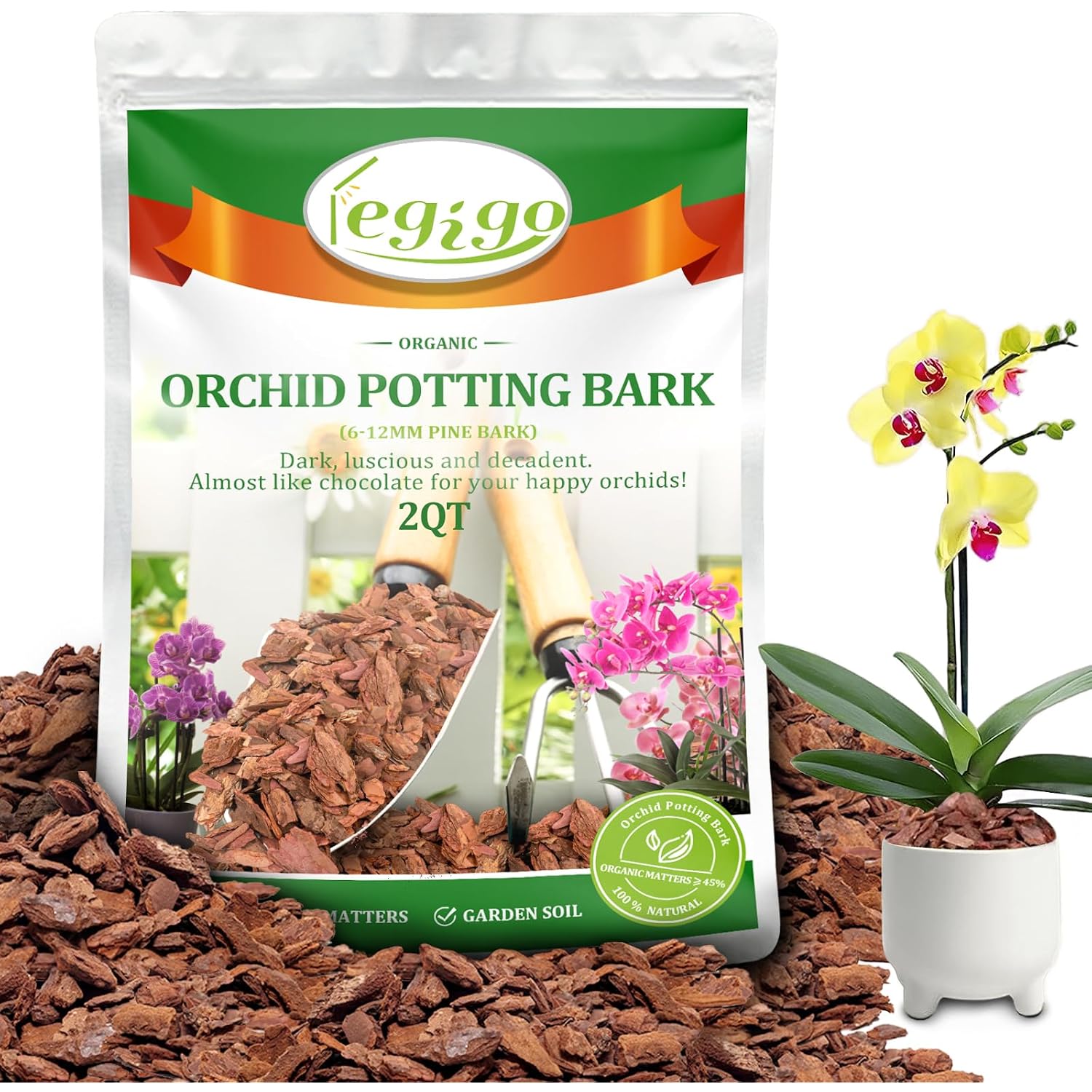 2 Quarts Organic Orchid Potting Bark- All Natural Orchid Bark Potting Mix Pine Bark Wood Chips For Houseplant Mulch, Orchid Plants Root Development, Mulch For Potted Plants