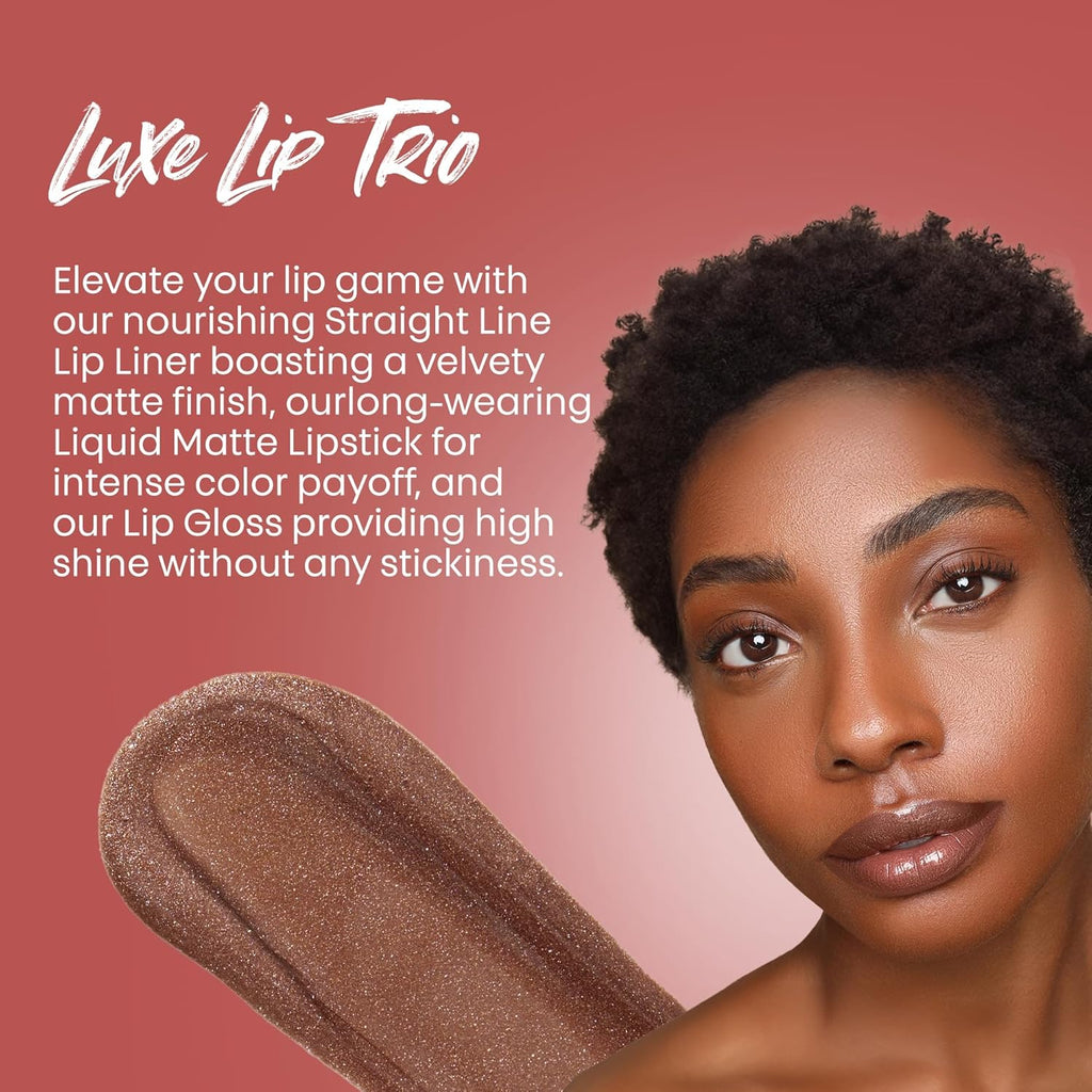 The Lip Bar Vegan Lip Kit, with Straight Livin' Lip Liner, Naturalista Liquid Matte Lipstick, and Extra Non-Sticky Lip Gloss, 3 pieces