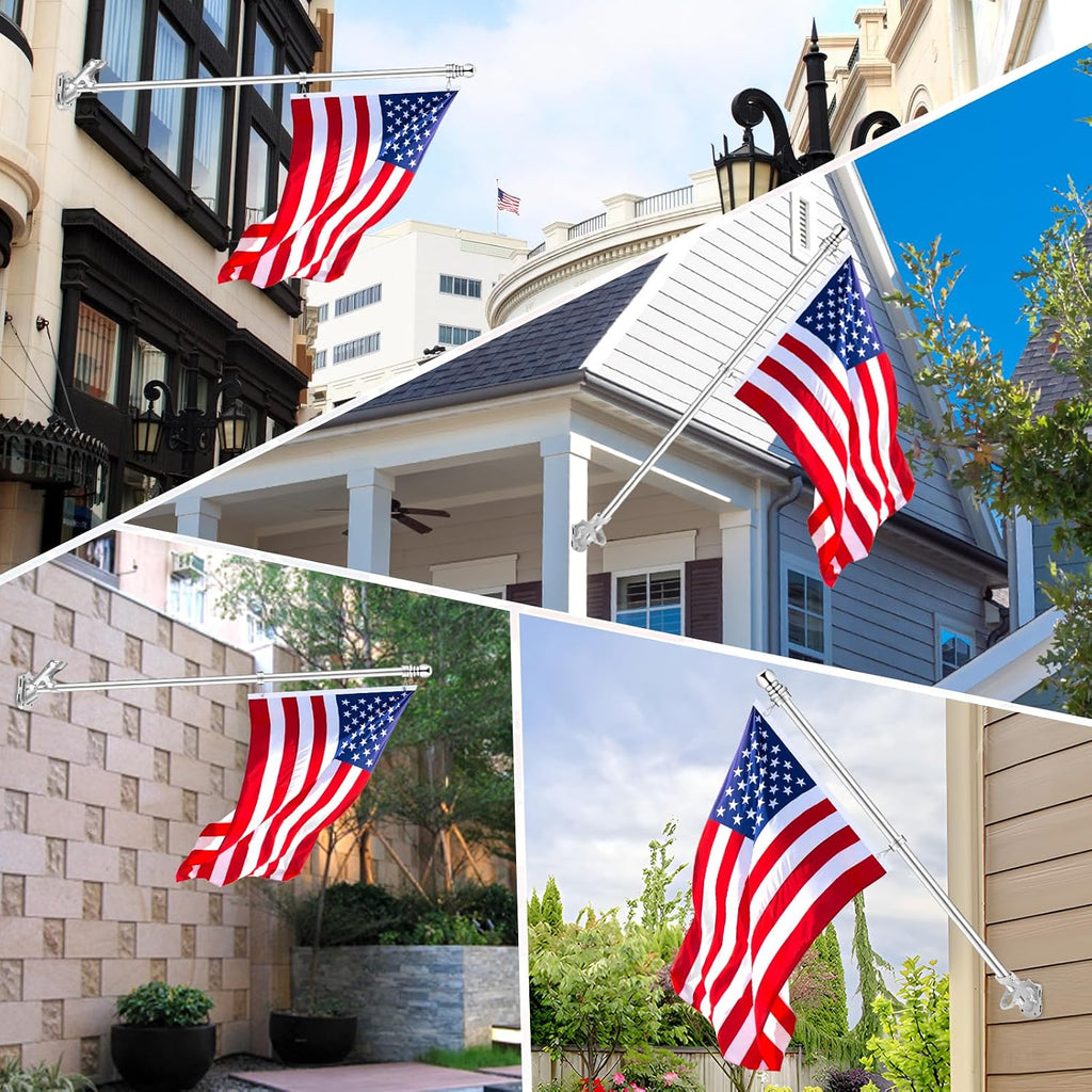 1" Flag Pole Holder For Outside House, Reeron 2-Positions Metal Flagpole Bracket Mounts, Aluminium Rustproof Flag Pole Wall Porch Mounting Brackets With 3 Fixed Holes & Steel Hardwares (Silver-1 Pack)