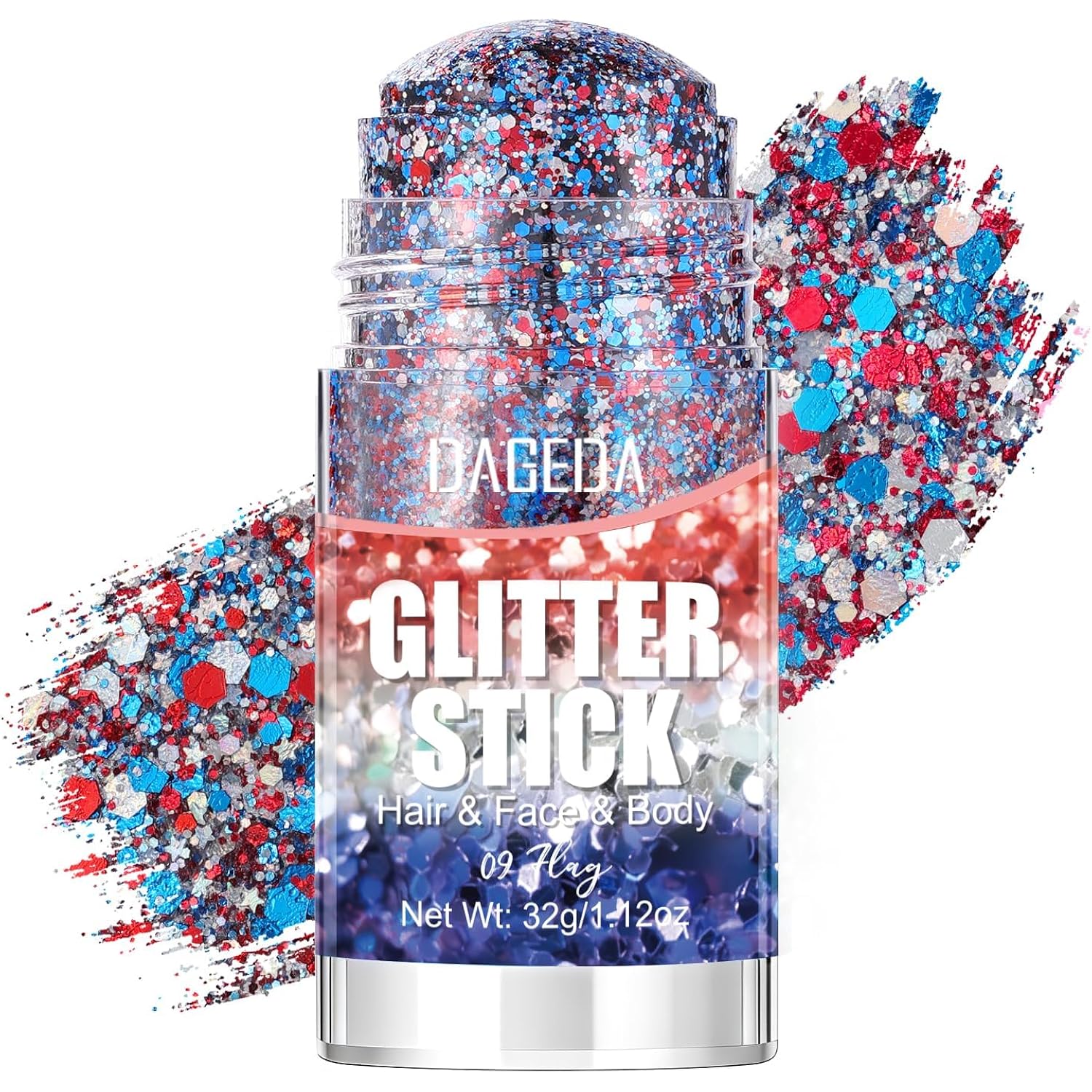DAGEDA Red White Blue Face Body Glitter Stick,4th of July Accessories Sparkling Hair Glitter Makeup,Patriotic Red White and Blue Patriotic Accessories,Fourth of July Outfit Flag Glitters Makeup
