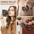 Bookshelves Skull Goth Gothic Small Rfid Women Wallet Bifold Zipper Coin Pocket Pu Leather Compact Cash Credit Card Holder Travel Wallet Female Ladies Teen Girls 1 Id Window 10 Card Slots