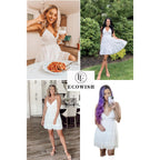 Ecowish Summer Dresses For Women 2026 V-Neck Spaghetti Strap Bowknot Backless Sleeveless Lace Mini Swing Skater Dress