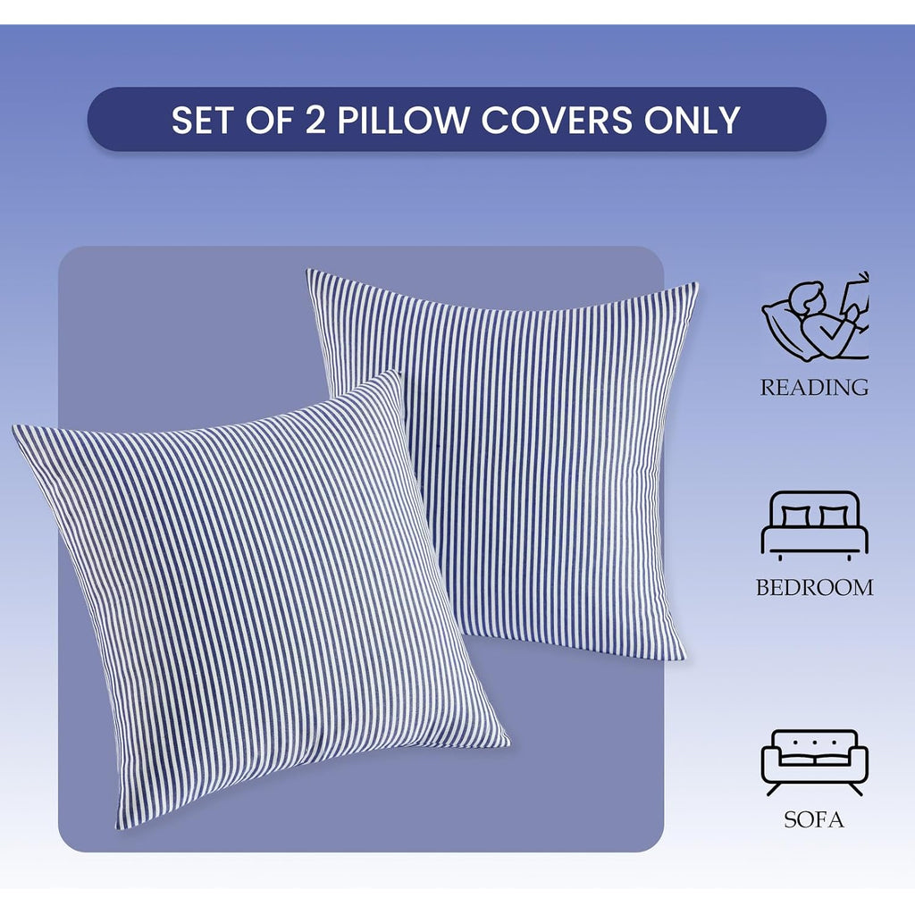 Blue White Farmhouse Striped Pillow Covers 18X18 Set Of 2 Navy Blue Farmhouse Decor Pillows For Sofa Bedroom Chair And Christmas Decoration