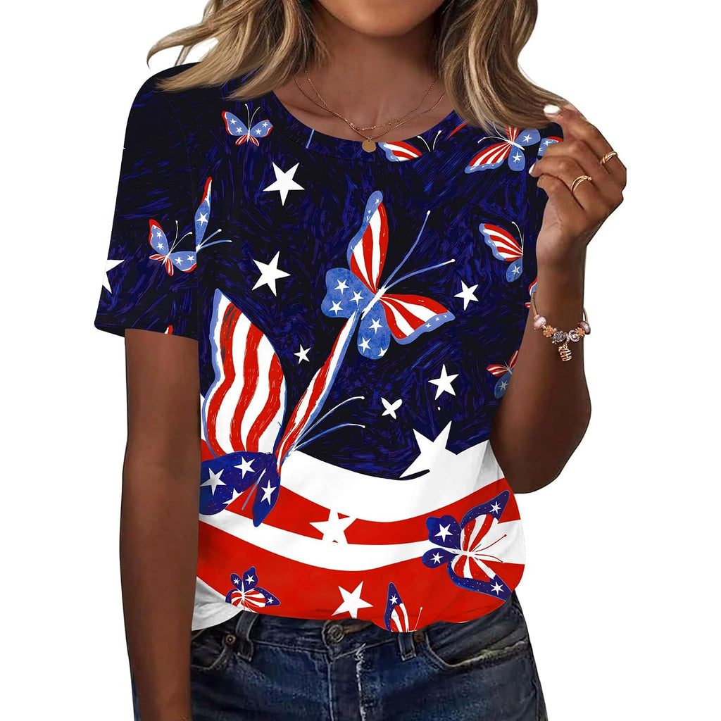 Kistore Womens Crew Neck Short Sleeve Tops Dressy Casual Blouses Summer Shirts S-3Xl