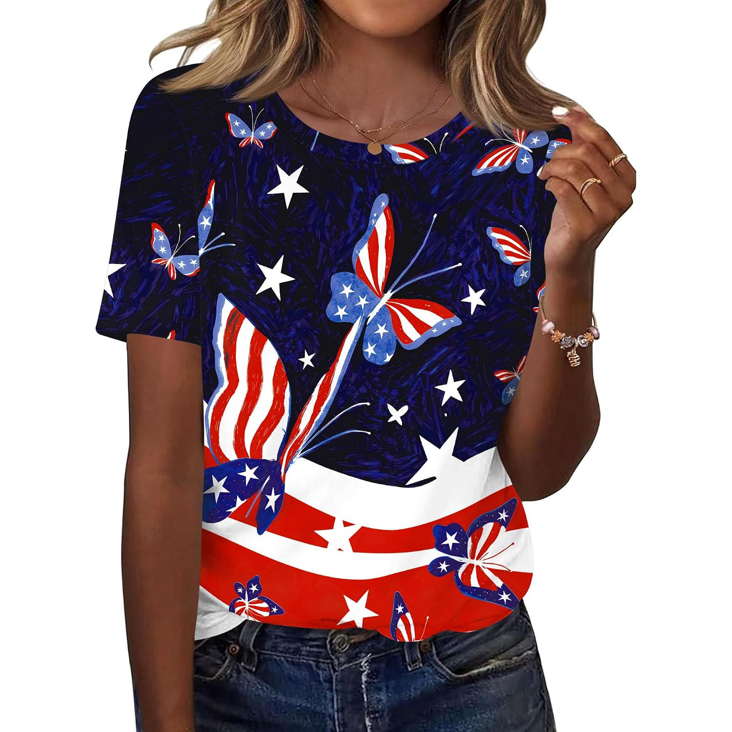 Kistore Womens Crew Neck Short Sleeve Tops Dressy Casual Blouses Summer Shirts S-3Xl