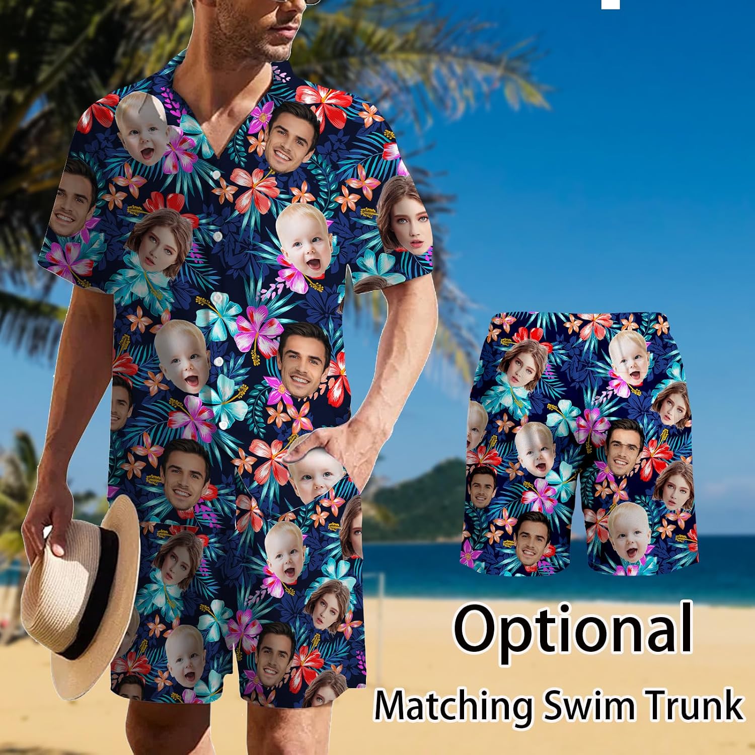 Custom Hawaiian Shirt W/Face For Men Personalized Funny Button Down Hawaiian Shirts W/Photo Tropical Beach Shirts
