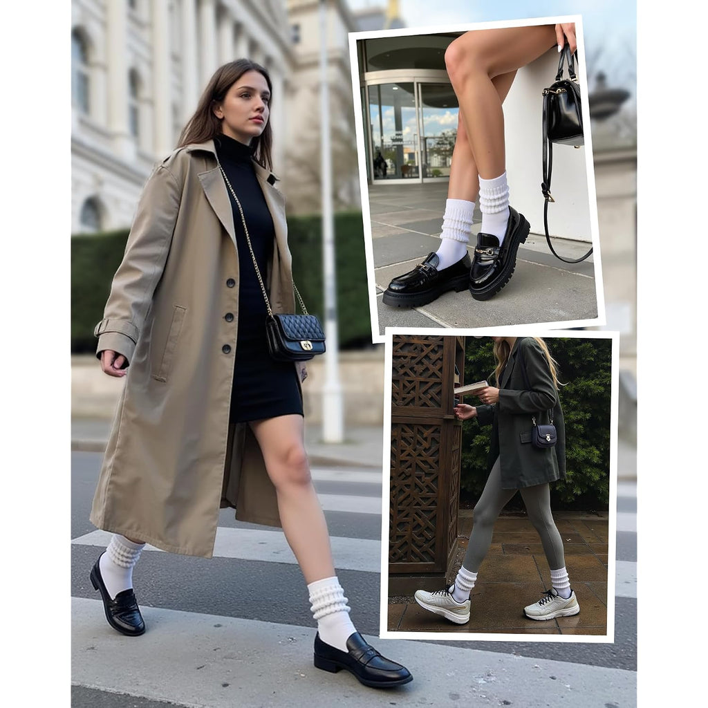 Hongteya Slouchy Crew Socks For Women Soft Scrunch Socks Cute Fashion Retro For Boot Sneakers Size 5-11