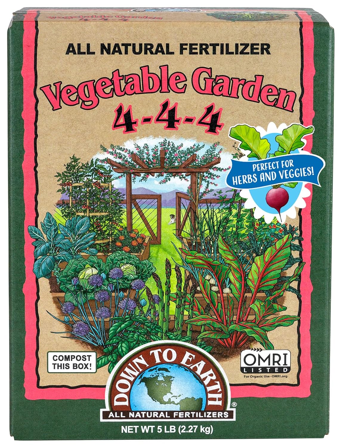 Down To Earth All Natural Fertilizers Organic Vegetable Garden - 5 Lb | Plant Food For Vegetables, Herbs, Greens, Containers, Raised Beds, 4-4-4 Formula For Spring And Summer Gardens