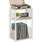 Vasagle Record Player Stand, 3-Tier Side Table, Vinyl Record Storage Up To 100 Albums, End Table For Living Room, Bedroom, Rustic White Ulet275W01
