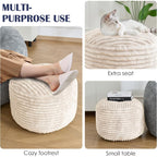 Round Ottoman,Corduroy Pouf Ottoman Foot Rest,Beige,18X14 In | Storage Ottoman Footstool For Living Room,18X14 Soft Floor Poufs,Memory Foam Filling,Footrest Only