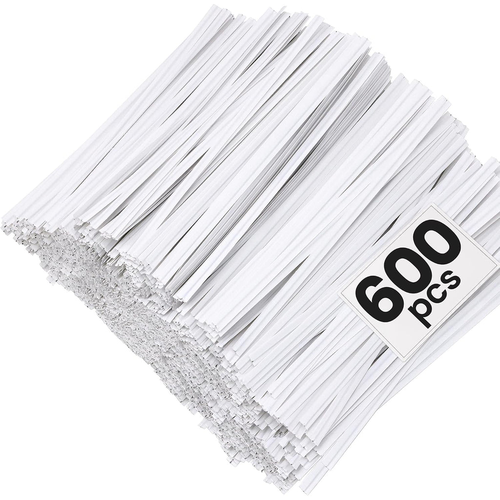 Easytle 600 Pcs 5" White Paper Twist Ties Bread Ties White Twist Ties Twisty-Ties Bag Ties Twist Ties For Bags Bread Wire Ties Twist Tie For Party Cello Candy Bread Coffee Bags Cake Pops