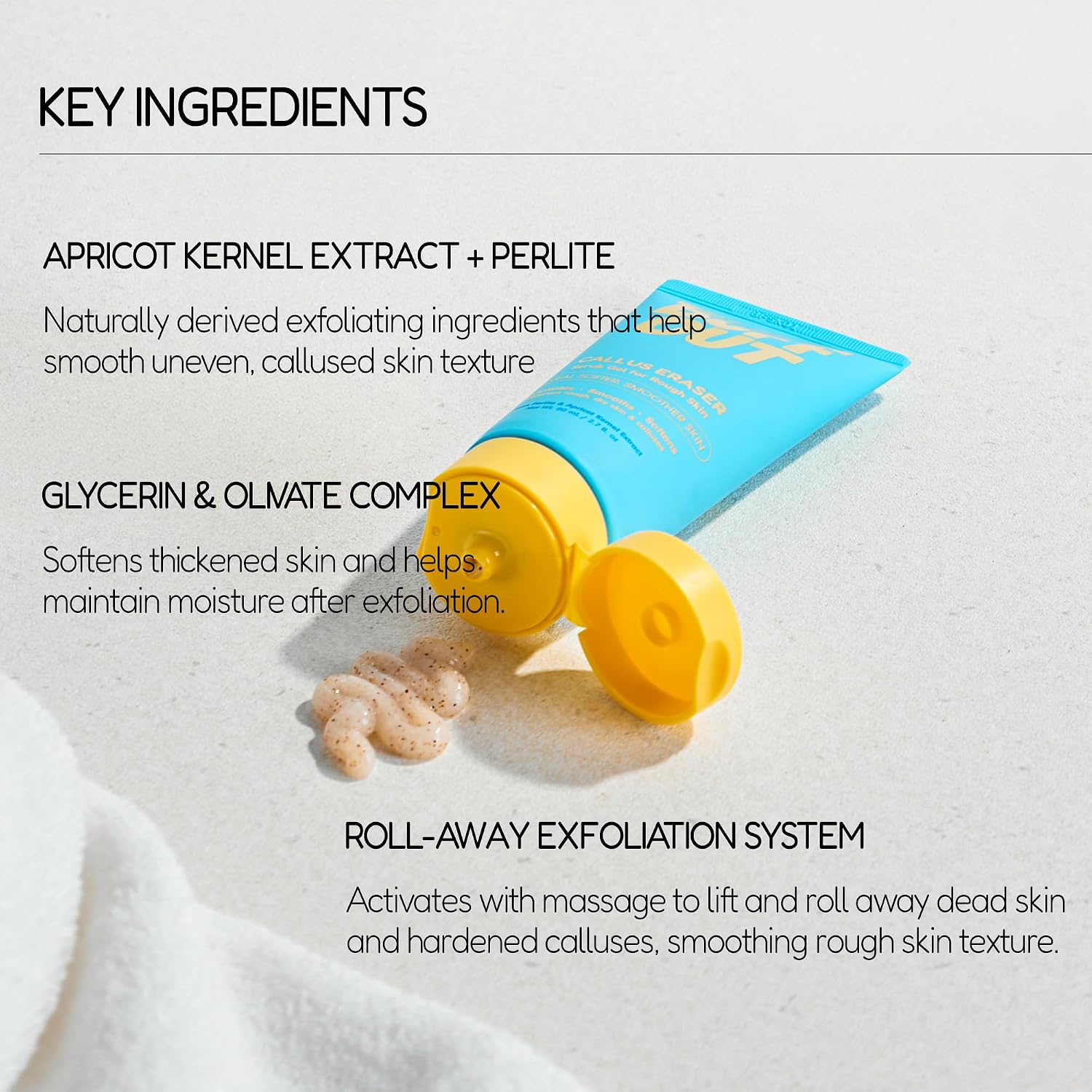 Buffout Callus Eraser Exfoliating Gel – Body Care Exfoliator Scrub & Exfoliant For Feet, Heels, Elbows & Knees – Dead Skin Care With Perlite & Apricot Seed Powder