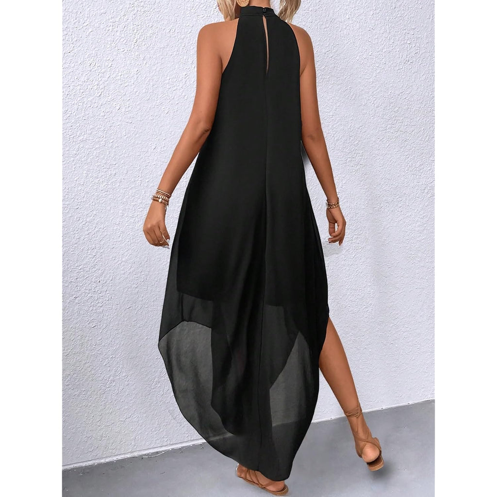 Verdusa Women'S Wedding Guest Dress Halter Flowy Chiffon Asymmetrical Long Summer Prom Dress