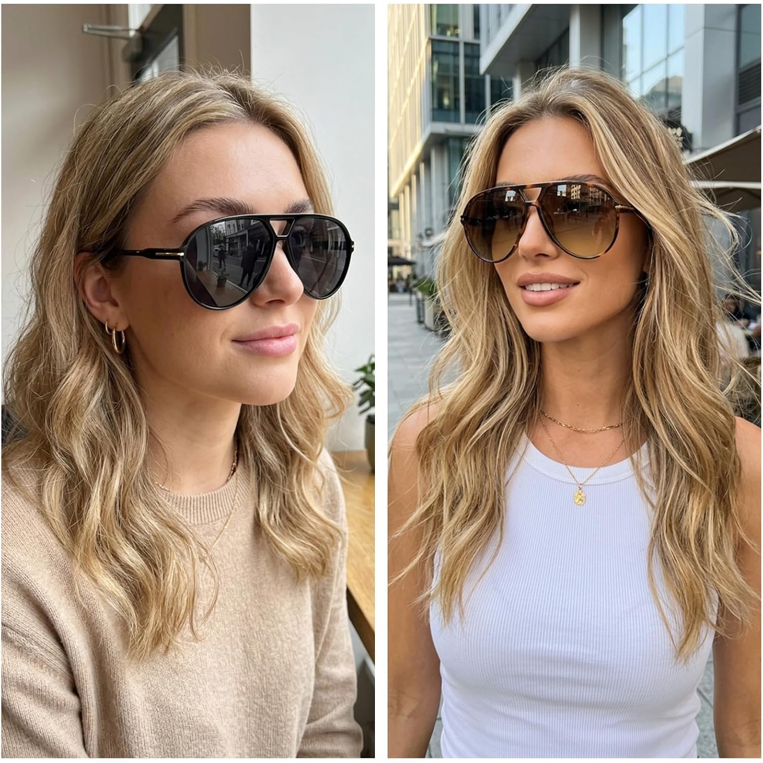 Bouryo Retro Aviator Sunglasses For Women Men - Oversized Trendy 70S Sun Glasses Vintage Big Round Shades
