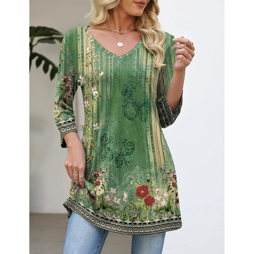 Tunic Tops for Women Loose Fit Dressy 3/4 Sleeve V Neck T Shirts Spring Tops for Women 2026