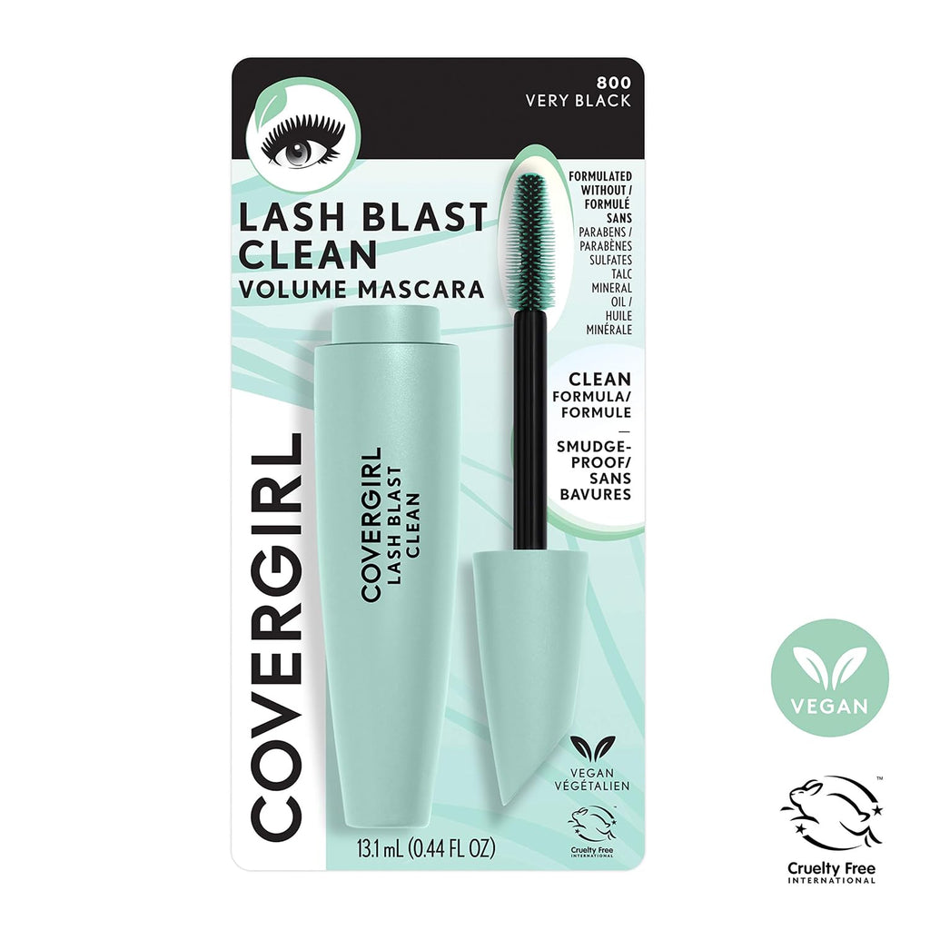 Covergirl Lash Blast Clean Volume Mascara, Vegan Formula, Volumizing, Smudge-Proof, Very Black, 1 Count
