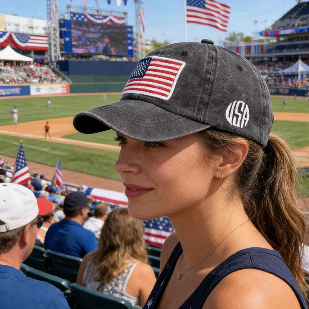 Izus Women Usa-Flag Baseball-Cap American Patriotic Baseball Hats Men'S Distressed-Cotton Dad-Hat For Adult Teens