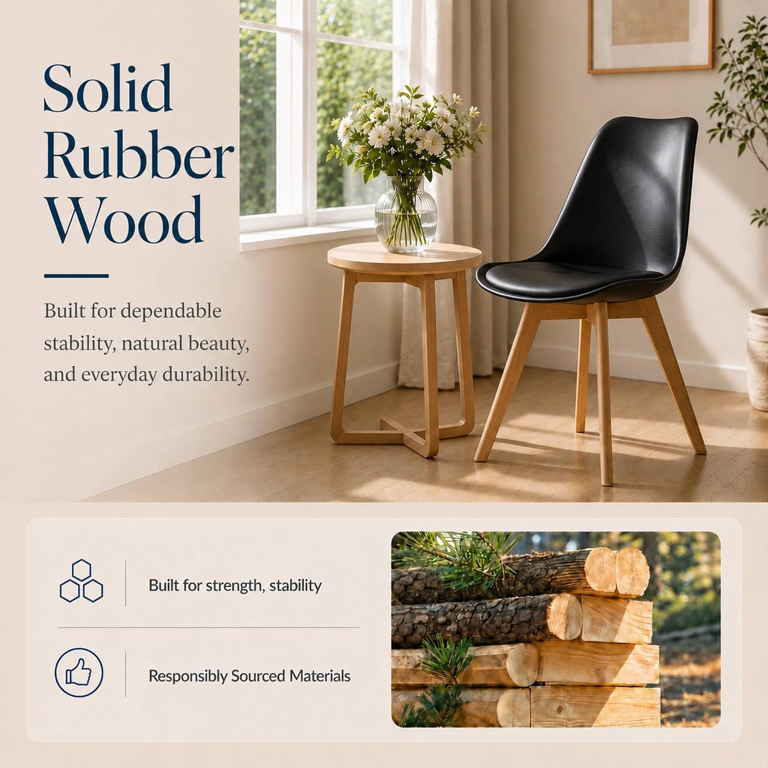 Dining Chairs Set Of 4, Modern Upholstered Dining Room Chairs With Pu Leather Padded Seat, Armless Kitchen Chairs With Curved Backrest And Solid Wood Legs For Dining Room, Kitchen, Apartment, Black