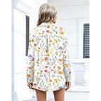 Womens Button Down Shirts Oversized Long Sleeve Floral Printed Blouses Casual Work Tops Drop Shoulder Outfit Clothes