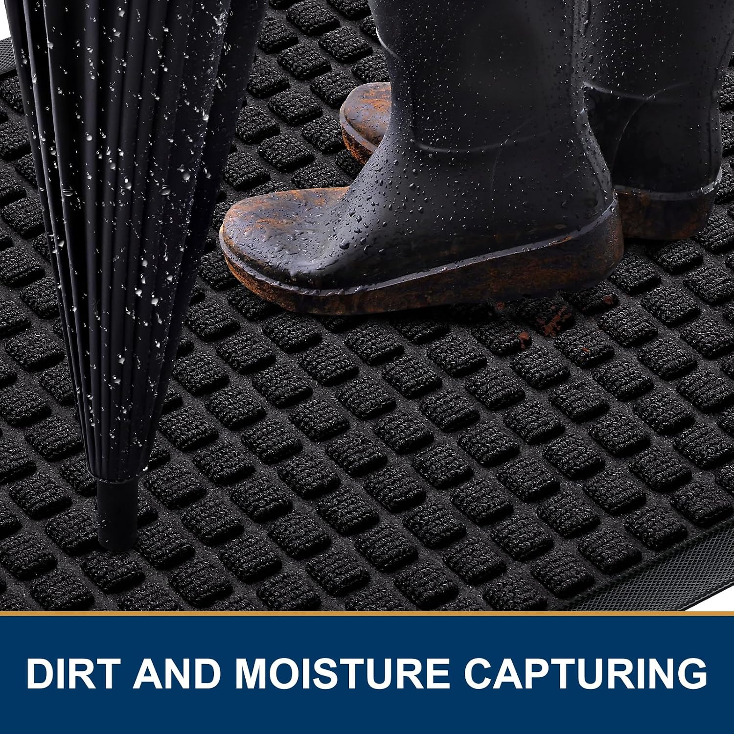 Smiry Front Door Mat Outside Entrance, Heavy Duty Natural Rubber Doormat, Non Slip, Trap Dirt And Moisture, Easy Clean, Low Profile Welcome Floor Mats For Indoor Outdoor Entry, 29.5X17 Inch, Black