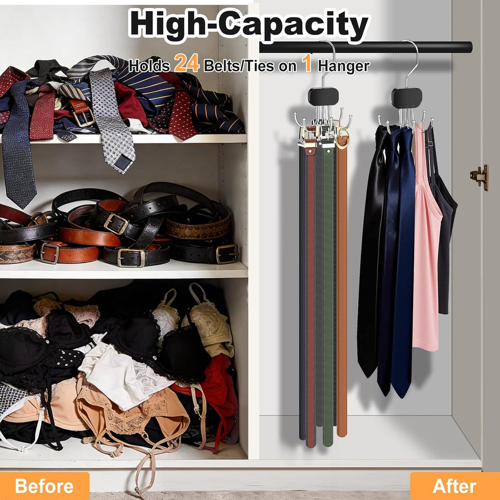 Belt Hanger For Closet, 3Pcs Belt Organizer For Closet 360°Rotating Max 72 Belt, Tie Rack Hanger For Closet Tie Organizer For Closet Belt Holder For Closet For Belt,Tie,Tank Top,Bra,Scarf,Hat