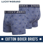 Lucky Brand Mens Underwear Boxer Briefs - 3 Pack Soft Cotton Blend Boxers For Men With Functional Fly Pouch, 6" Inseam
