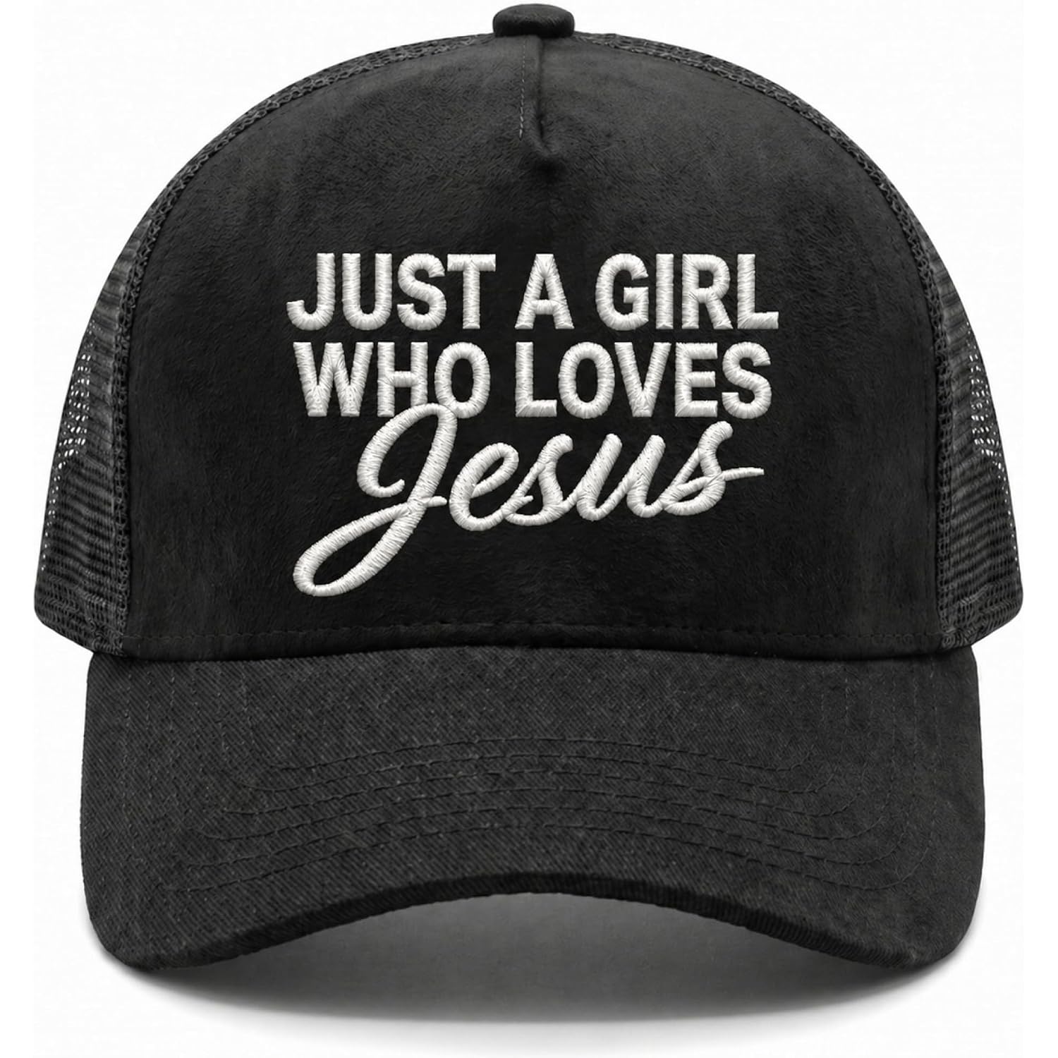 Christian Hat for Men Women - Premium Embroidered Faith Baseball Cap - Religious Jesus Gifts, Mesh Back Trucker Hats Just a Girl Who Loves Jesus-black
