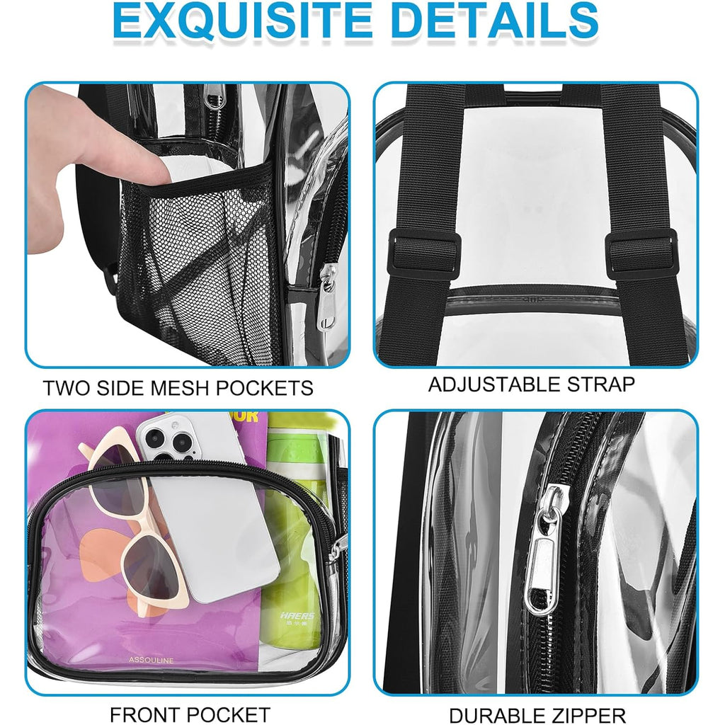 Busiuw Clear Backpack for Stadium Events Clear Backpack 12x12x6 with Front Pocket for Concert Sport Fashion Women Backpack Events Work Travel