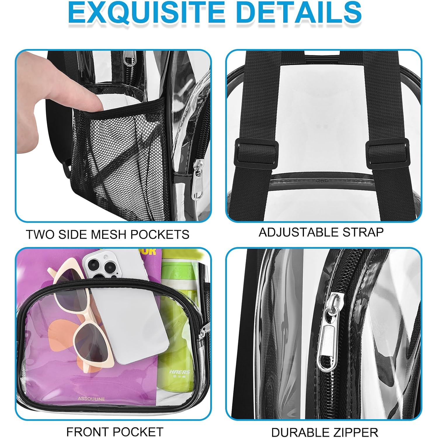 Busiuw Clear Backpack for Stadium Events Clear Backpack 12x12x6 with Front Pocket for Concert Sport Fashion Women Backpack Events Work Travel
