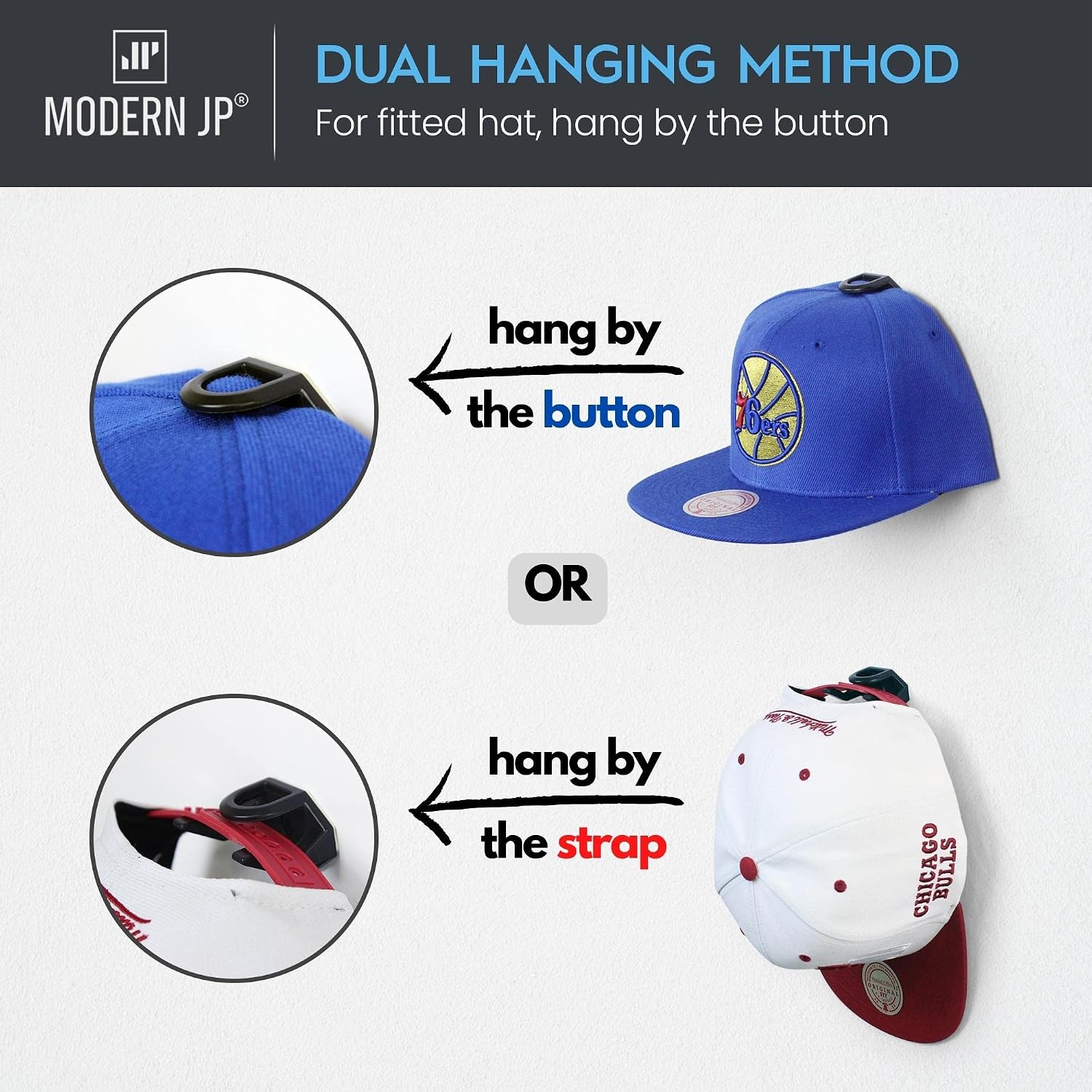 Adhesive Hat Hooks For Wall (16-Pack) - Hat Rack For Baseball Caps, Minimalist Hat Display, Strong Hold Hat Hangers For Wall - Usa Patented, Black