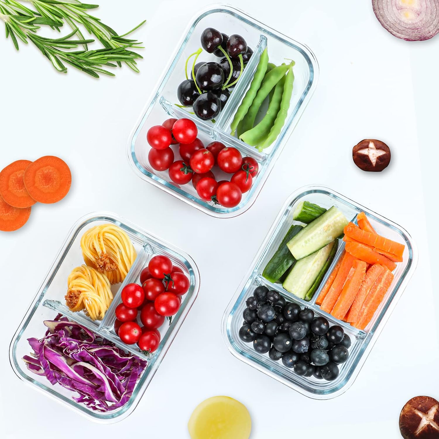 M Mcirco [5-Pack, 36 Oz] Glass Meal Prep Containers 3 Compartment With Lids, Glass Lunch Containers,Food Prep Lunch Box,Bento Box,Microwave, Oven, Freezer, Dishwasher (4.5 Cups)