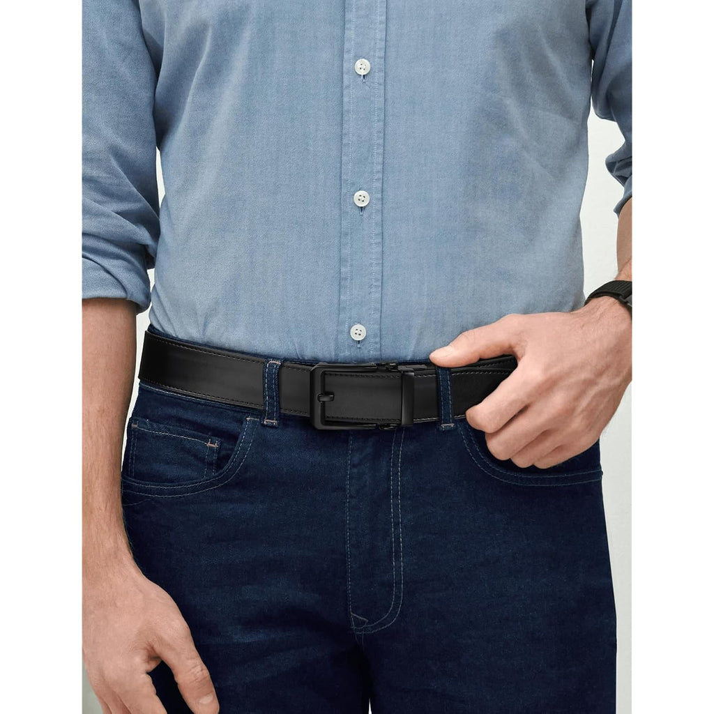 Jukmo 1.5" (38Mm) Leather Ratchet Belt For Men In Gift Box | Automatic Slide Buckle, Adjustable Trim To Fit