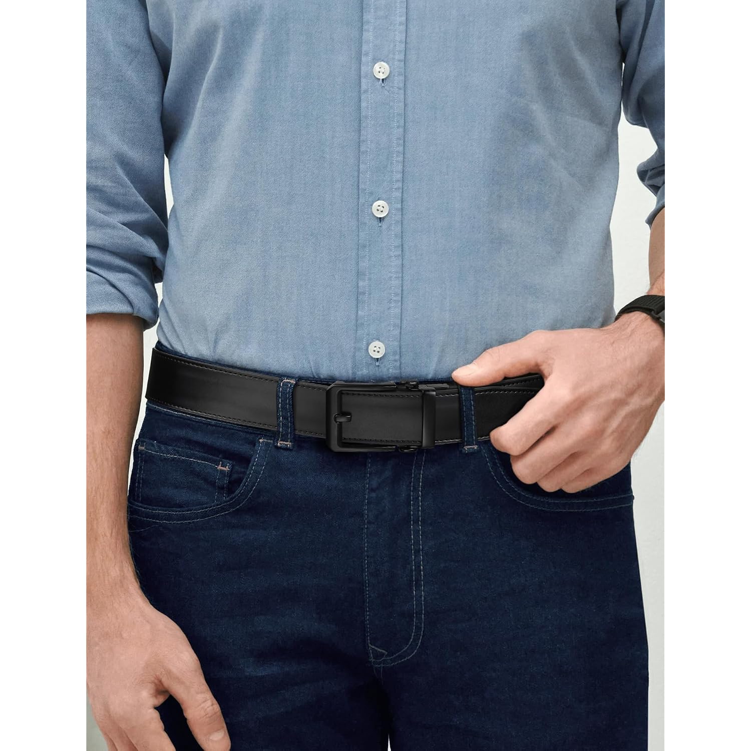 Jukmo 1.5" (38Mm) Leather Ratchet Belt For Men In Gift Box | Automatic Slide Buckle, Adjustable Trim To Fit