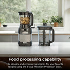 Ninja Blender, Compact Kitchen System, 1200W, 3 Functions for Smoothies, Dough & Frozen Drinks with Auto-IQ, 72-oz.* Blender Pitcher, 40-oz. Processor Bowl & 18-oz. Single-Serve Cup, Grey, AMZ493BRN