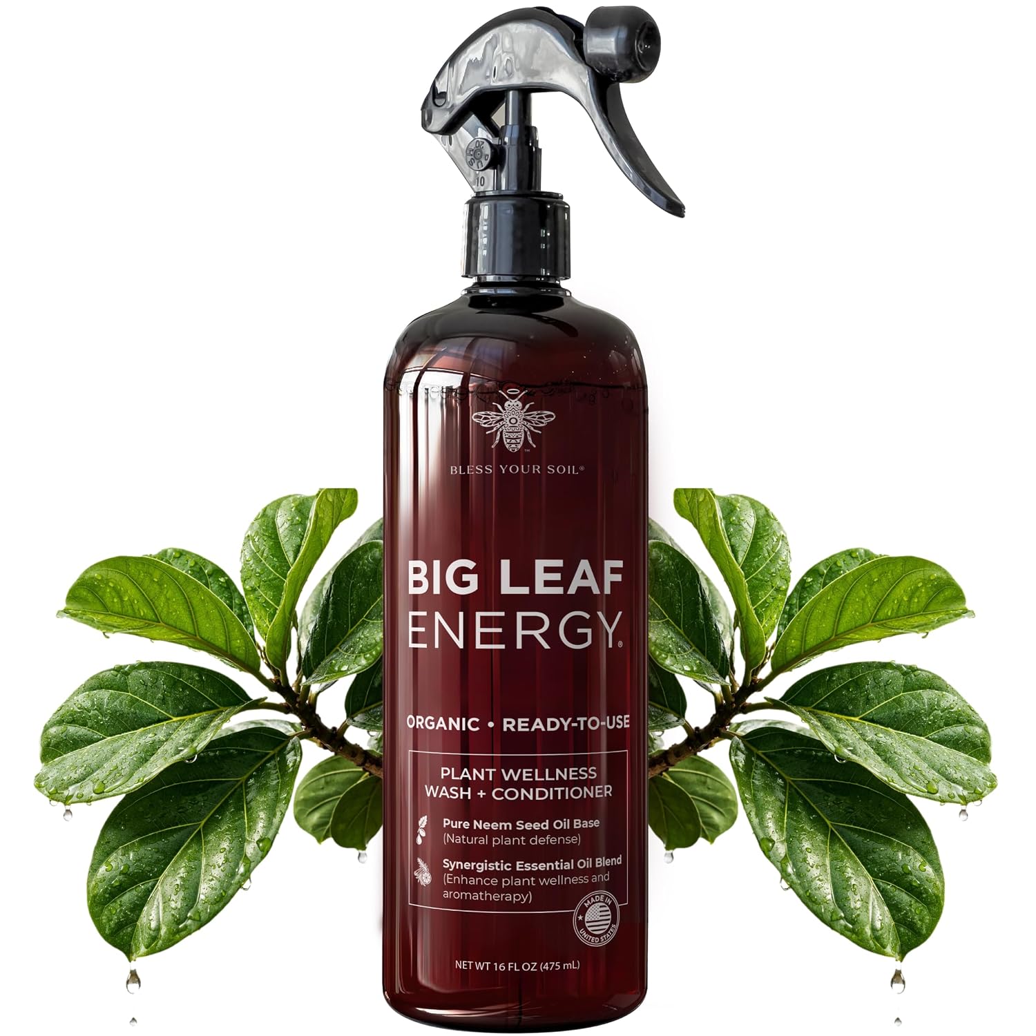 Big Leaf Energy Organic Neem Oil Spray For Plants, Indoor + Outdoor, 16Oz | Ready-To-Use Plant Wash With Essential Oils For Multi-Purpose, Advanced Protection. Made In Usa. Non-Synthetic, No Alcohols