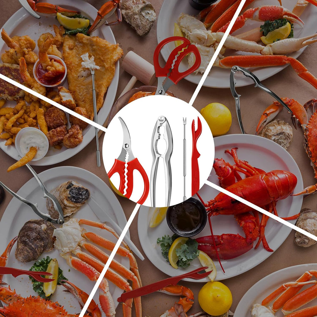 10 Pcs Seafood Tools Set Includes Crab Lobster Crackers, Stainless Steel Crab Forks/Picks, Lobster Shellers And Seafood Scissors, Nut Cracker Set For Crab Leg Crackers Tool