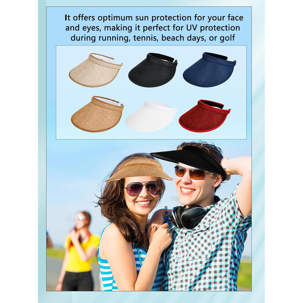 6 Pack Adult Sun Visor Hats Wide Brim Sun Visors UV Protection Summer Beach Visor for Women Girls Outdoor Running