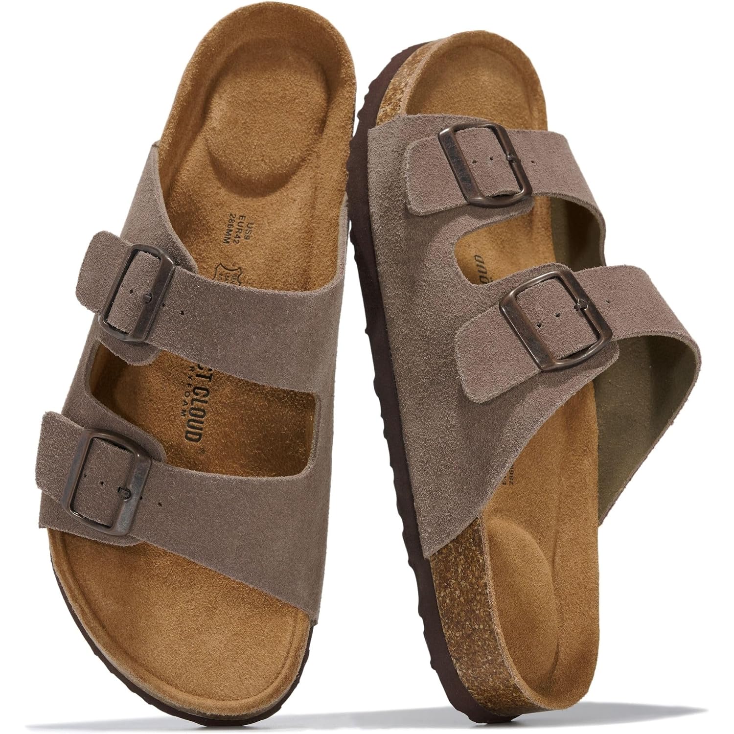 Project Cloud Mens Sandals 100% Genuine Leather - Memory Foam Insole & Cork Footbed Slides For Men Footwear - Non-Slip Summer Sandals For Men & Lightweight Mens Slides (Heritage)