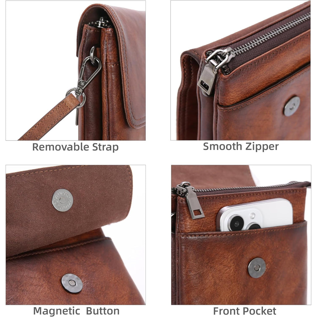 Iswee Leather Crossbody Bags for Women RFID Blocking Cell Phone Purse Small Anti-Theft Zippered with Card slots
