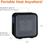 Amazon Basics Ceramic Portable Mini Space Heater For Office Desk, Indoor Use, Fast Heating, Energy Efficient, 500W, With Tip-Over Protection, Lightweight 1.4 Lbs, Black, 5.87"D X 3.15"W X 5.95"H