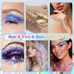 Body Glitter Gel, Hair Face Glitter For Kids & Women, Chunky Mermaid Sequins, Easy Apply & Quick Drying, World Cup Makeup, Singer Concert Festival Birthday Party, Rave Accessories, Pink