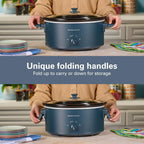 Hamilton Beach 6 Quart Slow Cooker With Space-Saving Folding Handles | 3 Heat Settings | Dishwasher Safe Stoneware Crock & Glass Lid | Kitchen Makeover Blue | 33608