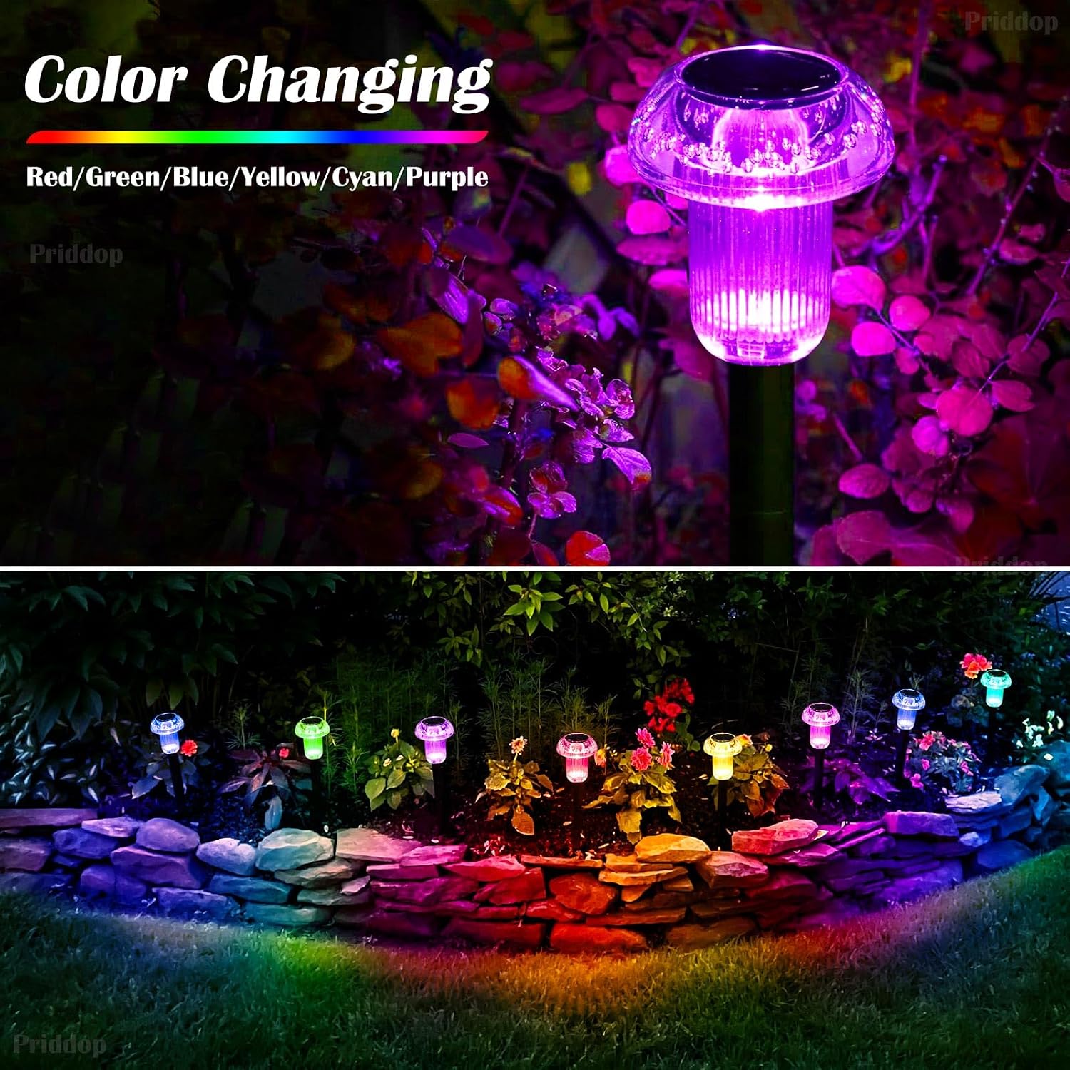 Solar Lights Outdoor Waterproof 8 Pack Garden Decor Color Changing | Pathway Stake Lights For Yard Patio Lawn Planter Landscape Path, Auto On/Off Acrylic Mushroom Shape Led Christmas Decor