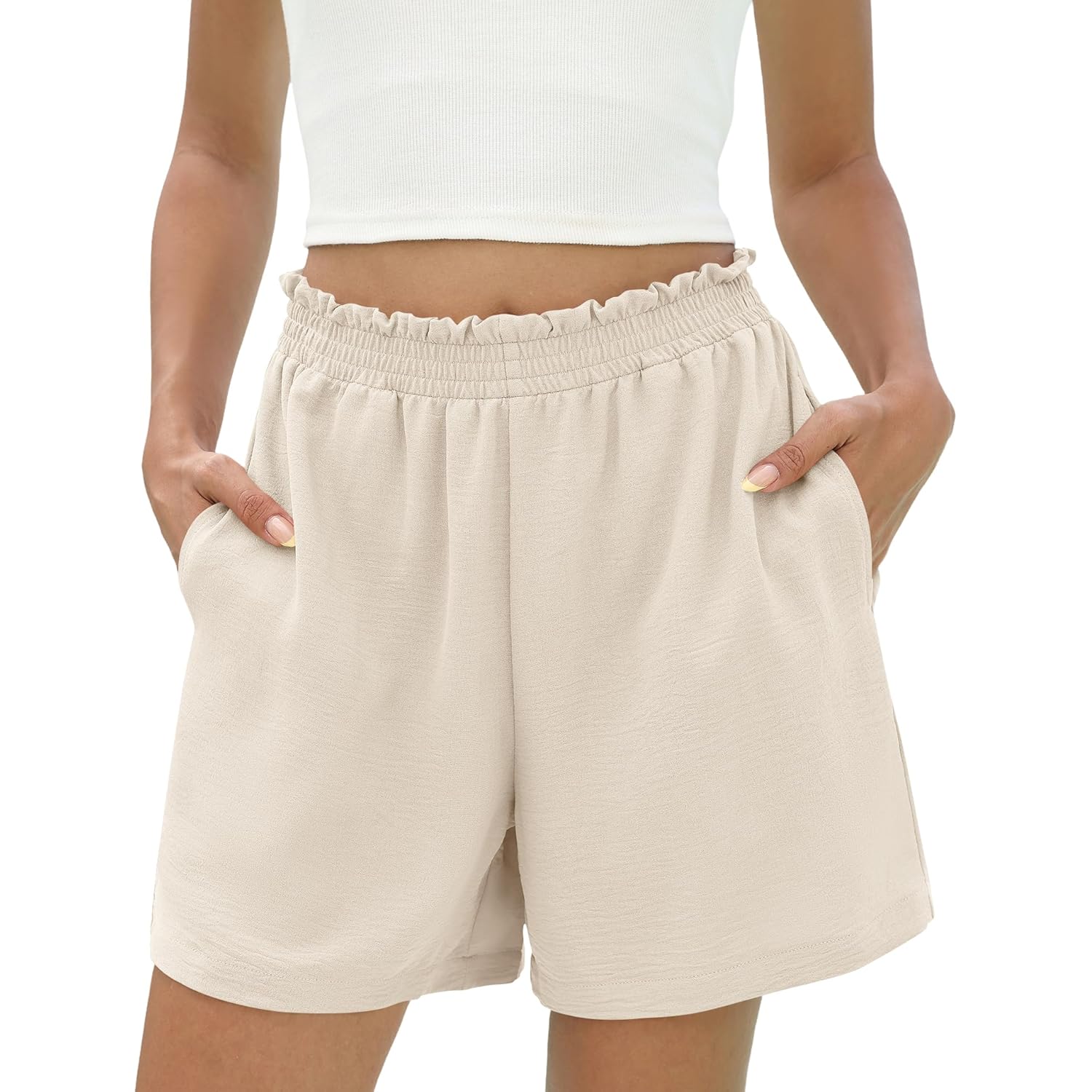 Women's 2026 Summer Casual Shorts with Pocket Elastic High Waisted Wide Leg Beach Shorts Cute Dressy Vacation Clothes