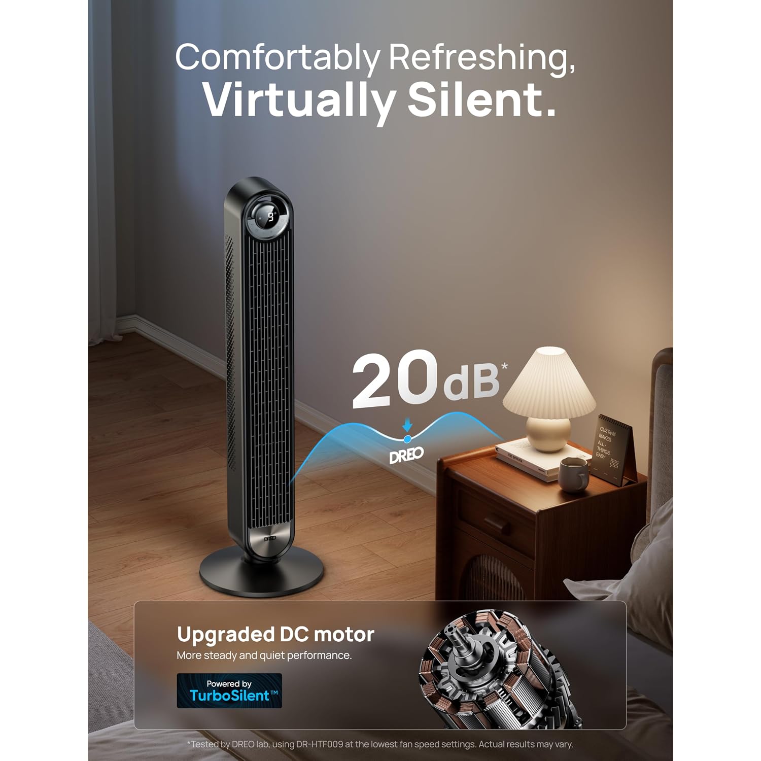 Dreo Tower Fan For Bedroom, Upgraded Dc 28Ft/S Velocity, 20Db Quiet Fan | 9 Speeds Fans That Blow Cold Air, 90° Oscillating Cooling Fan, 4 Modes, 12H Timer Bladeless Standing Fan For Home, Black