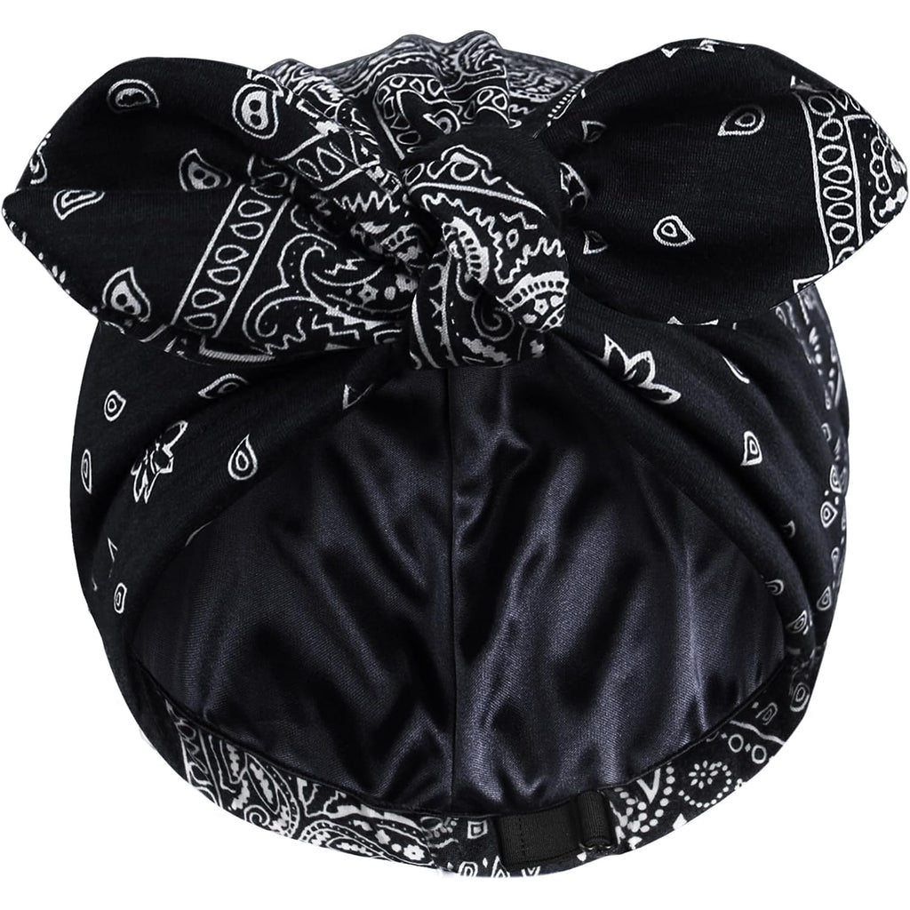 Satin Lined Beanies for Women Chemo Headwear Silky Lined Cotton Sleeping Cap Black